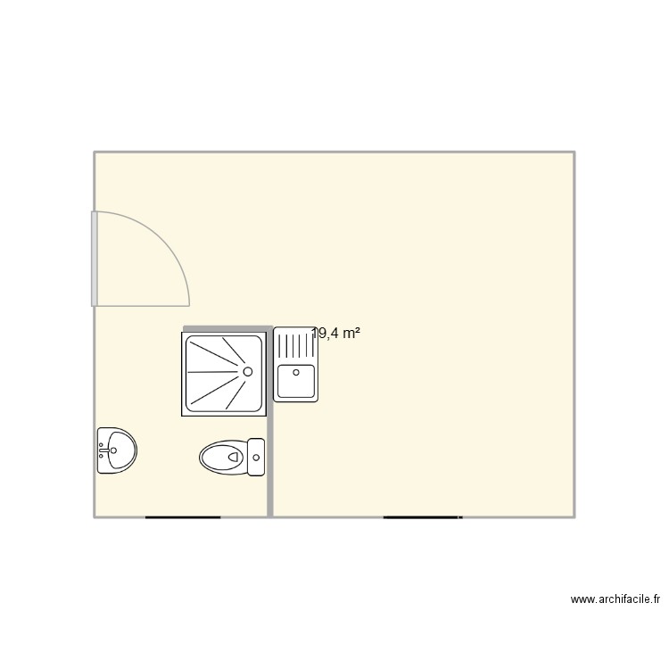 studio. Plan de 1 pièce et 19 m2