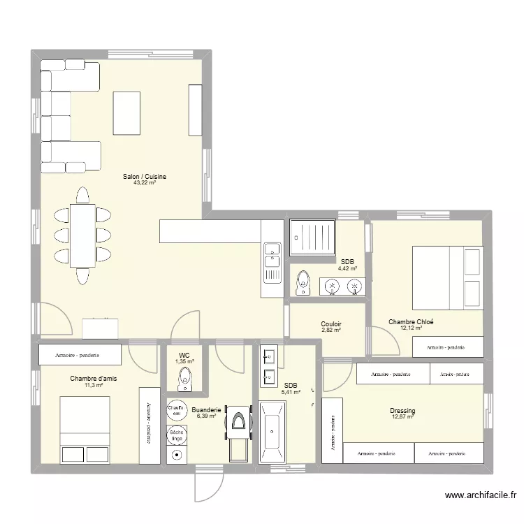 PP 97.08 m2. Plan de 9  et 100 m²