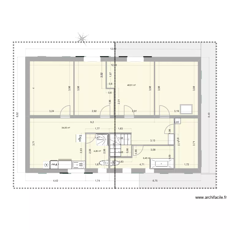 Plan en cours de travail cuisine_valid&eacute;e V3. Plan de 15  et 285 m²