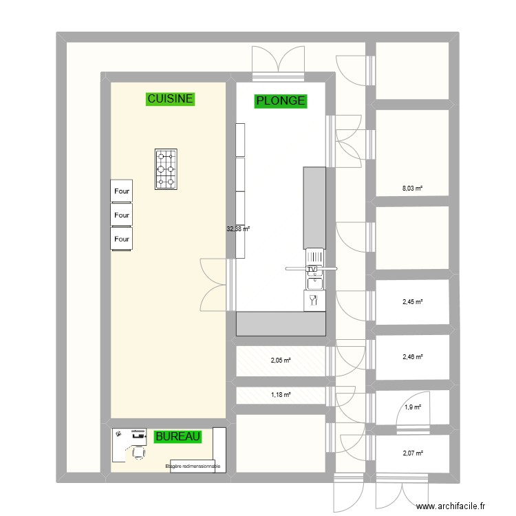 Plan de cuisine. Plan de 11 pièces et 101 m2