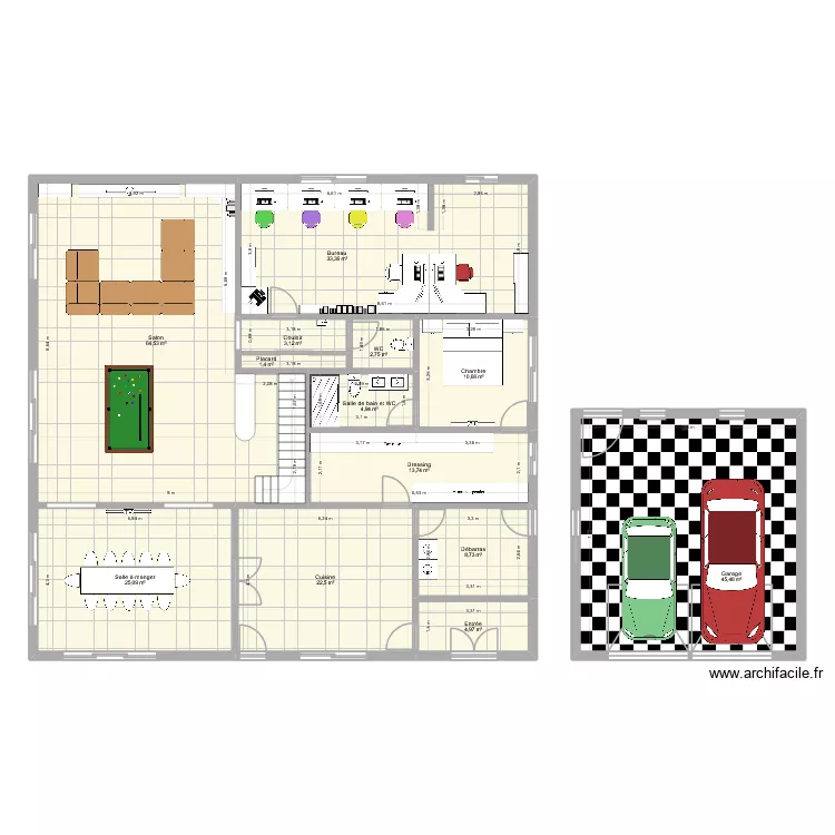 RDC. Plan de 13  et 241 m²
