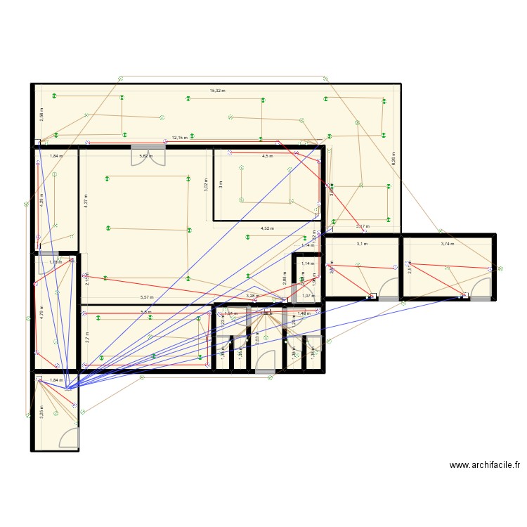BAR ET DISCOTEC Unifilaire. Plan de 16 pièces et 181 m2