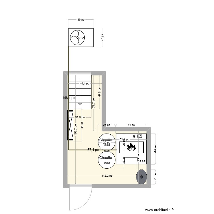Salle des machines. Plan de 1 pièce et 8 m2