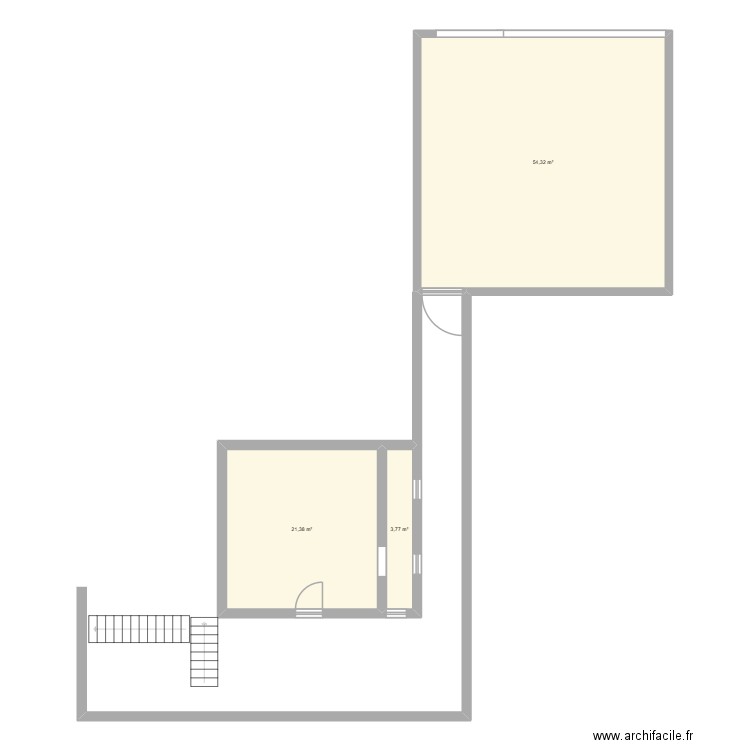 rez de chaussée. Plan de 3 pièces et 79 m2