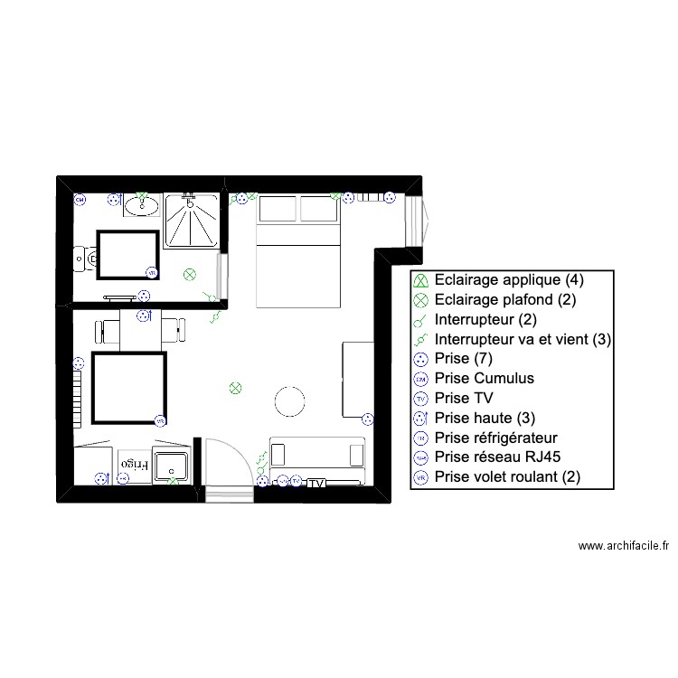 saumur version 1. Plan de 2 pièces et 22 m2