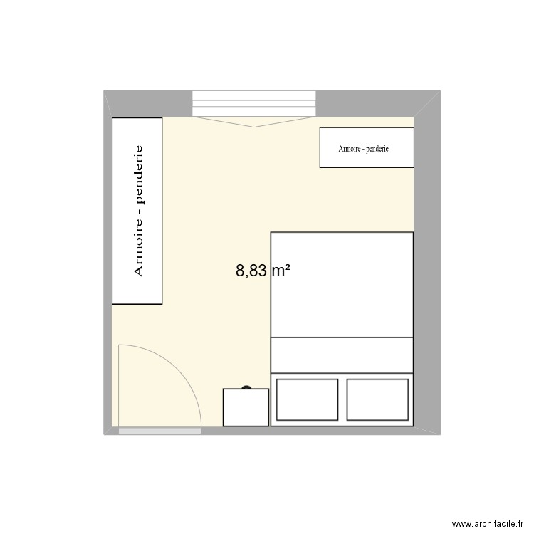 chambre adulte. Plan de 1 pièce et 9 m2