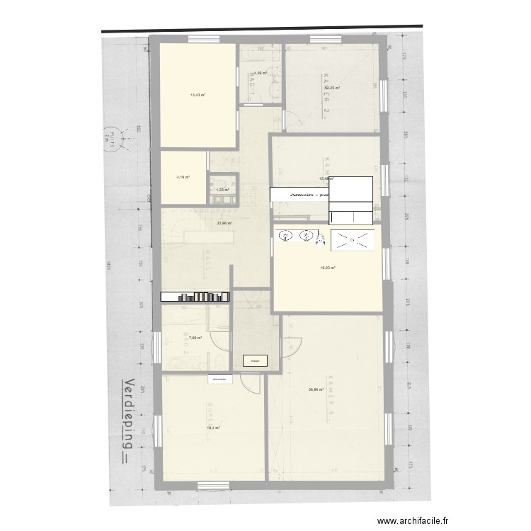 Chambre 3. Plan de 11 pièces et 155 m2