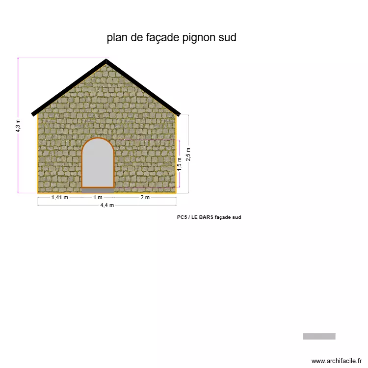 plan facade sud chapelle. Plan de 1 Pièce et 14 m²