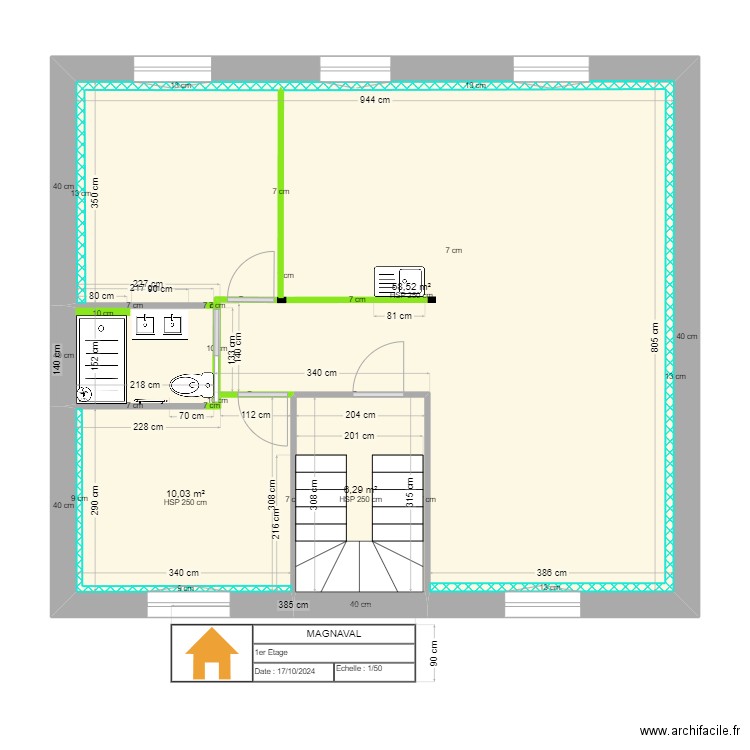 MAGNAVAL. Plan de 3 pièces et 75 m2