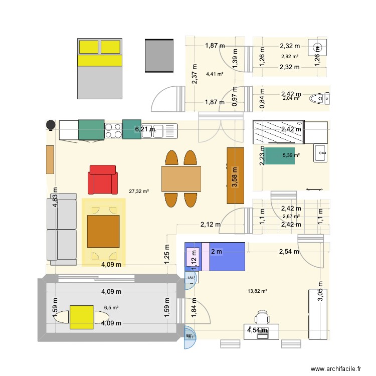 appart. Plan de 8 pièces et 65 m2