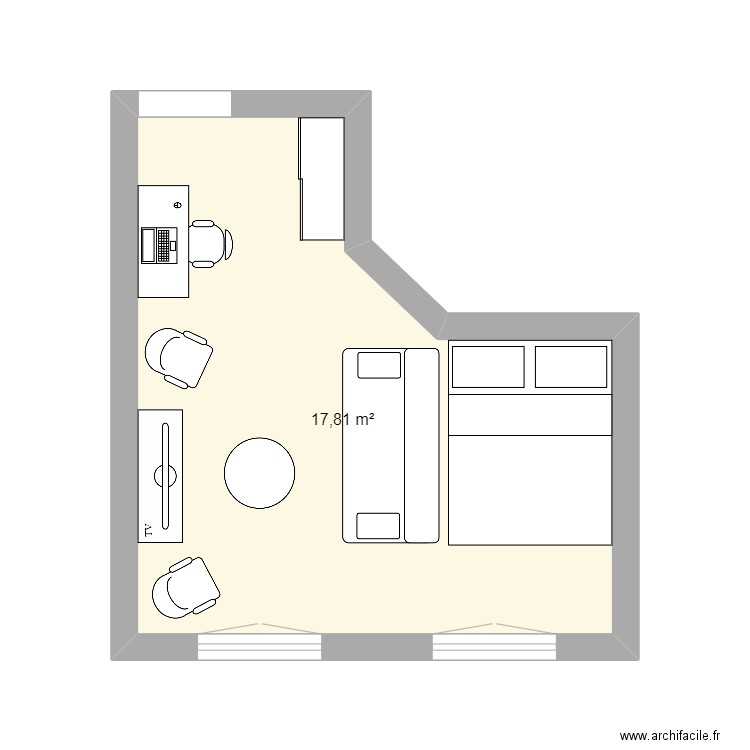 studio 18m2. Plan de 1 pièce et 18 m2