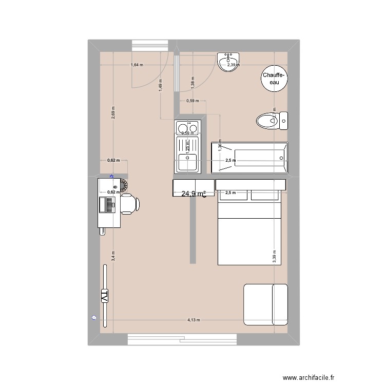 STUDIO CANET. Plan de 1 pièce et 25 m2
