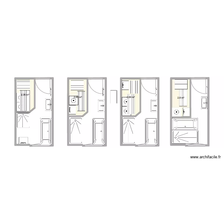 Salle de bain 4 new. Plan de 4  et 11 m²