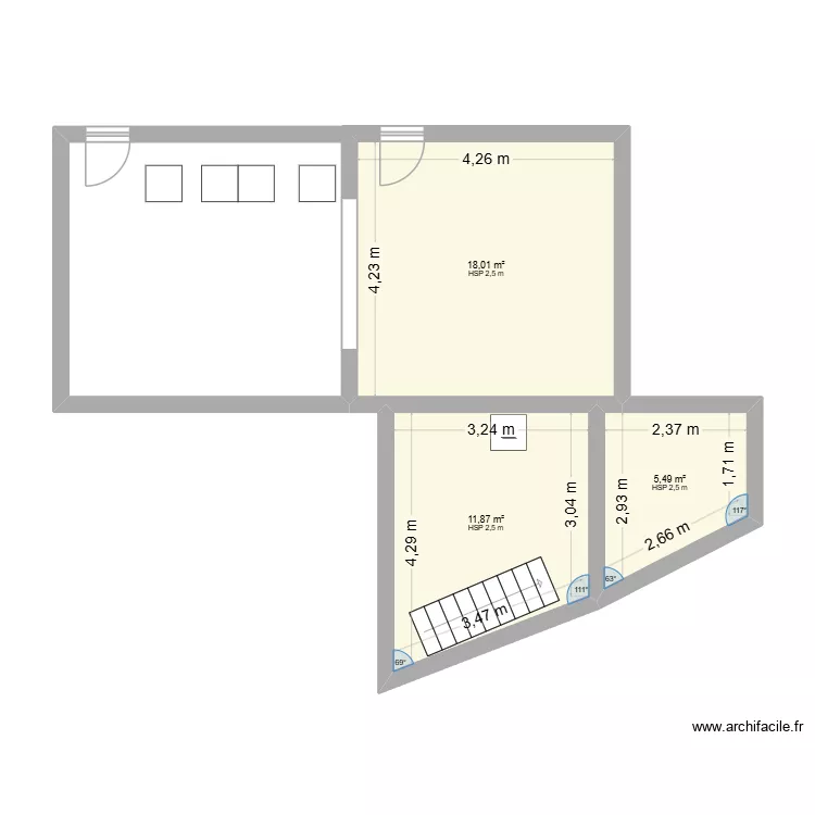 resto. Plan de 3  et 35 m²