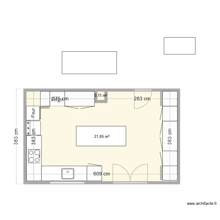Cuisine. Plan de 2  et 22 m²