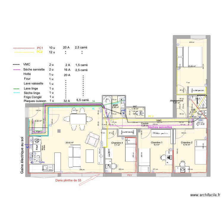 02 Boulogne plan prises. Plan de 11 pièces et 81 m2