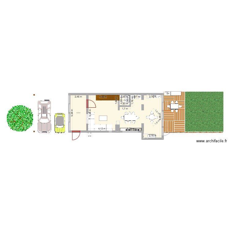 rdc fenetres. Plan de 3 pièces et 74 m2