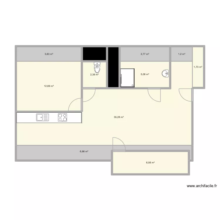 Appartement Papa. Plan de 12  et 81 m²