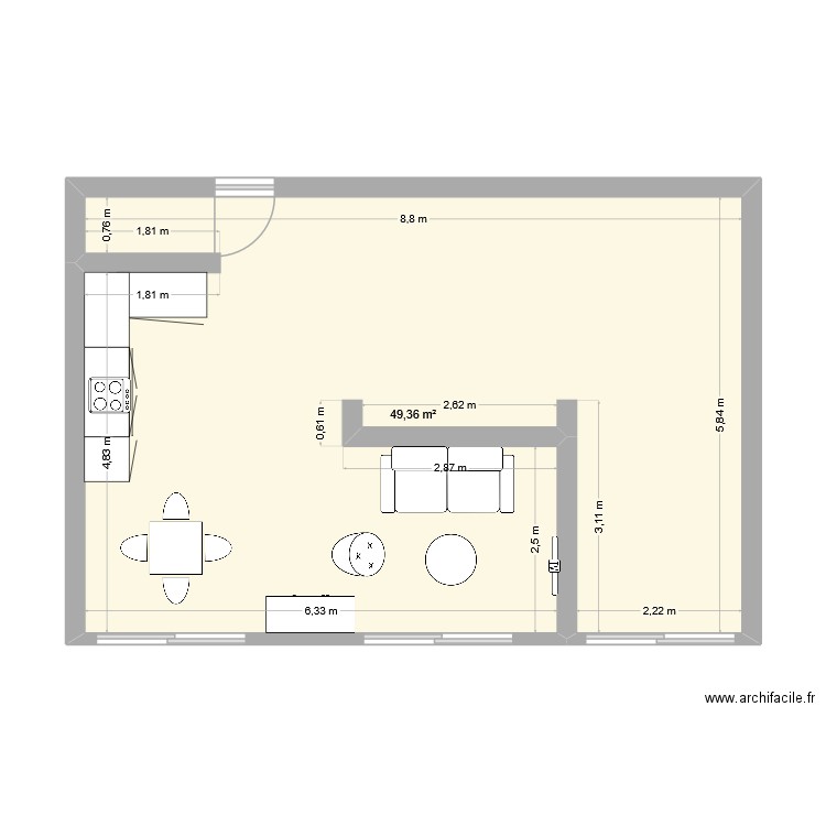 Appart Maman. Plan de 1 pièce et 49 m2