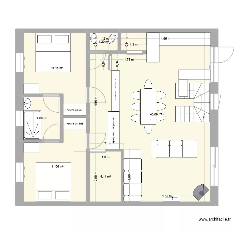 Plan A. Plan de 6 pièces et 78 m²