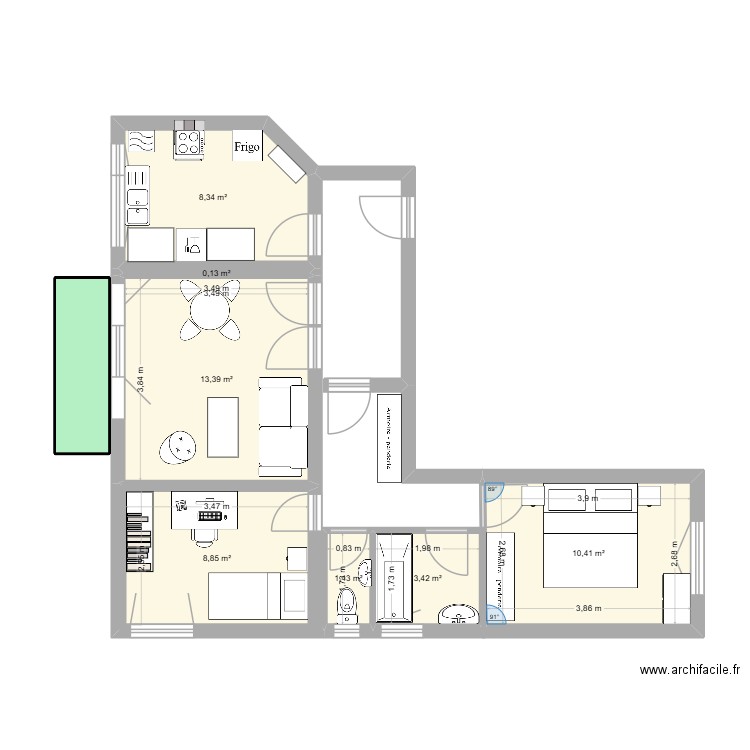 Lecocq. Plan de 7 pièces et 46 m2