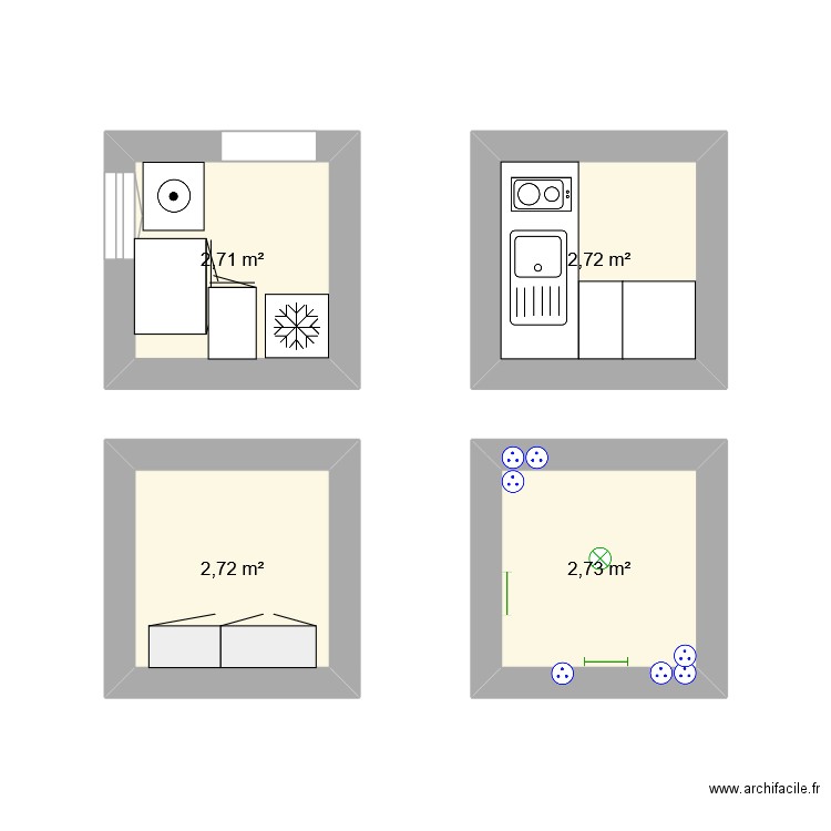 cuisine D62. Plan de 4 pièces et 11 m2