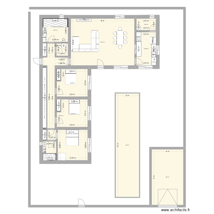 Maison L. Plan de 13 pièces et 205 m2