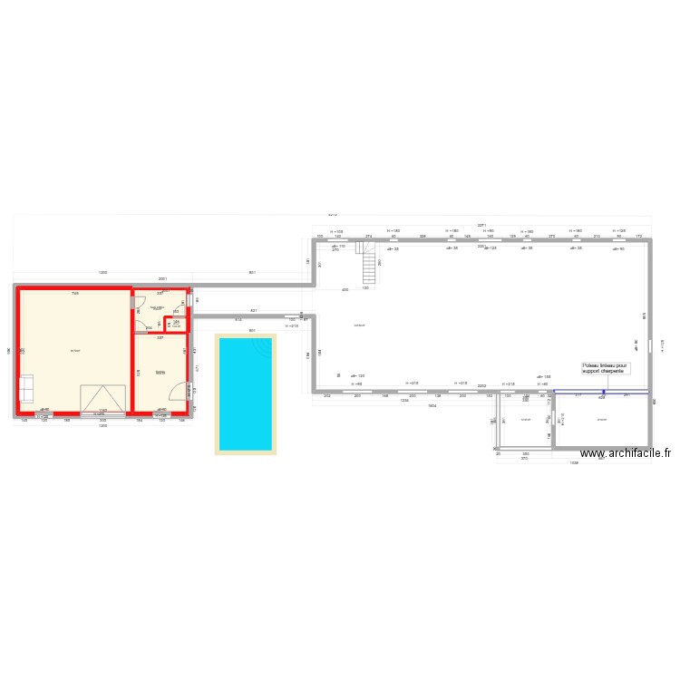 MONDRECOURT RDC garage piscine sans cloison ni isolation. Plan de 7 pièces et 463 m2