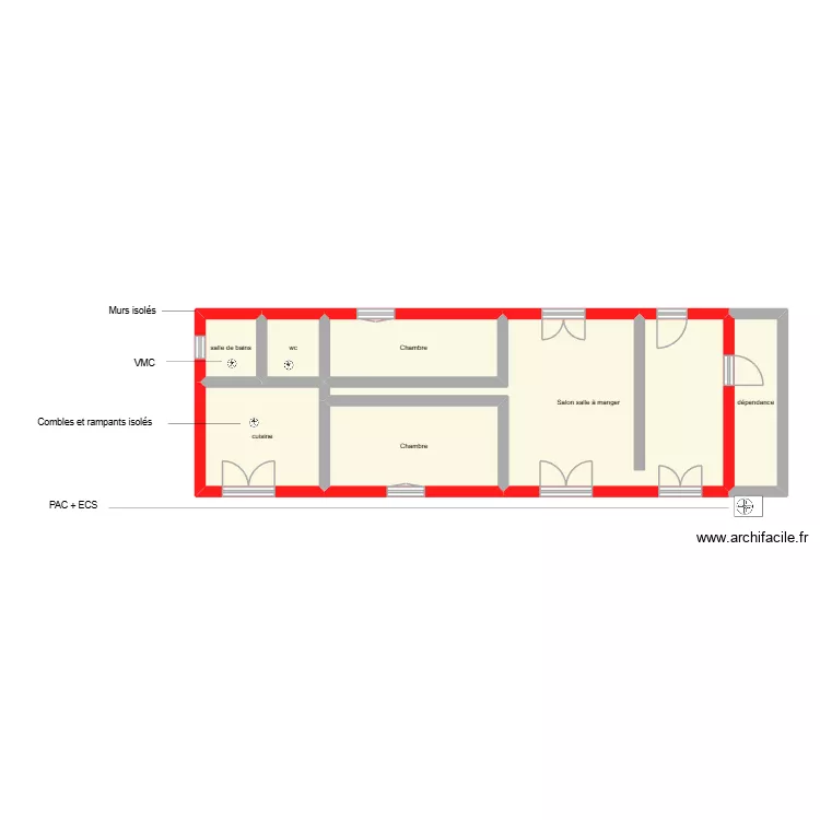MENDES sc&eacute;nario 3 RDC. Plan de 7  et 62 m²