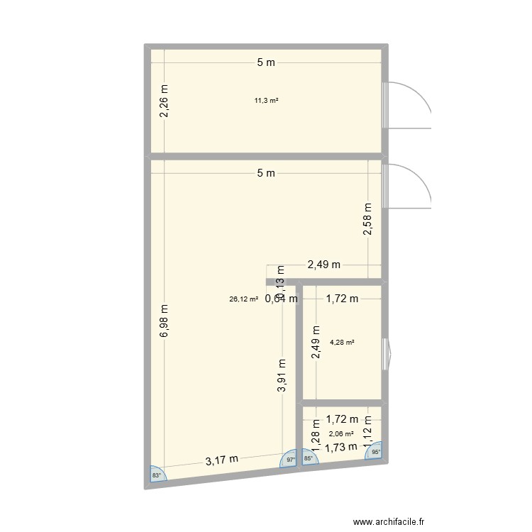 plan min. Plan de 4 pièces et 44 m2