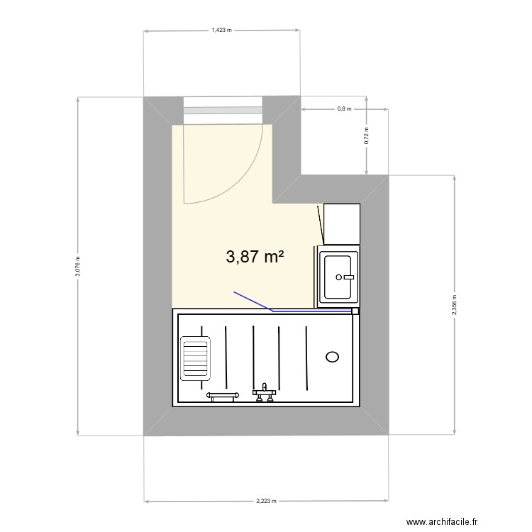 BRU. Plan de 1 pièce et 4 m2