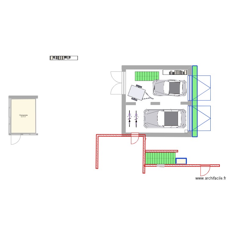 Garage et studio de secours 10 mars 2024. Plan de 11 pièces et 69 m2