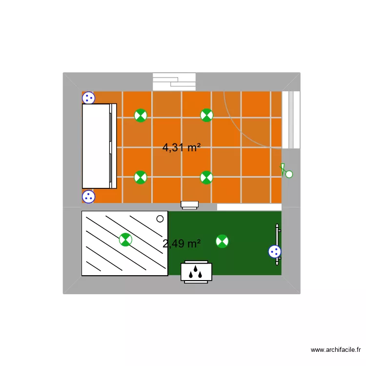 Salle de bain. Plan de 2 Pièces et 7 m² Salle de bain. Plan de 2 Pièces et 7 m²