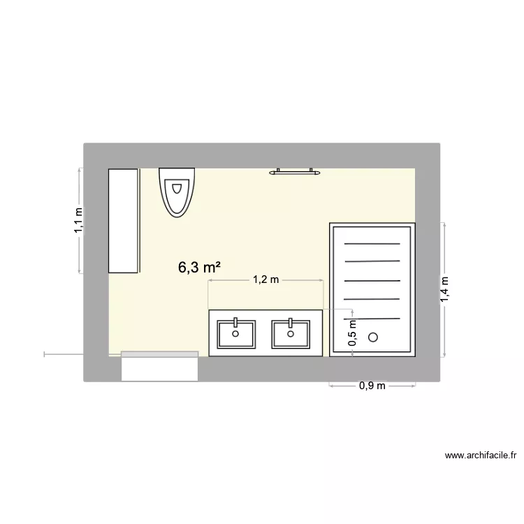 SDB V2. Plan de 1  et 6 m²