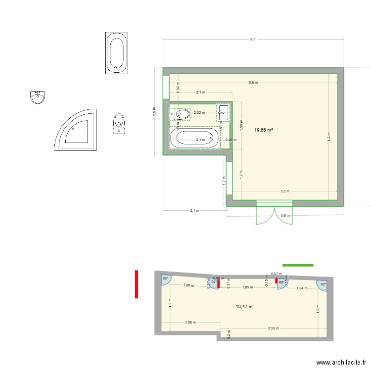 Maison complet. Plan de 2 pièces et 30 m2