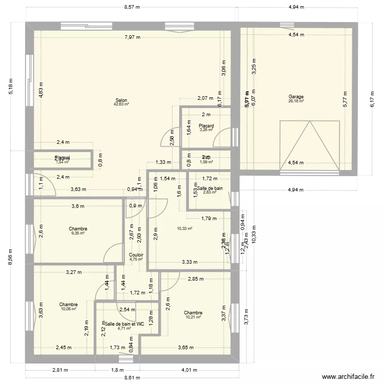 maison 1. Plan de 12  et 127 m²