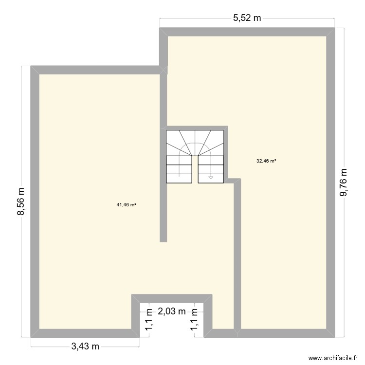 Immovec vide RDC. Plan de 2 pièces et 74 m2