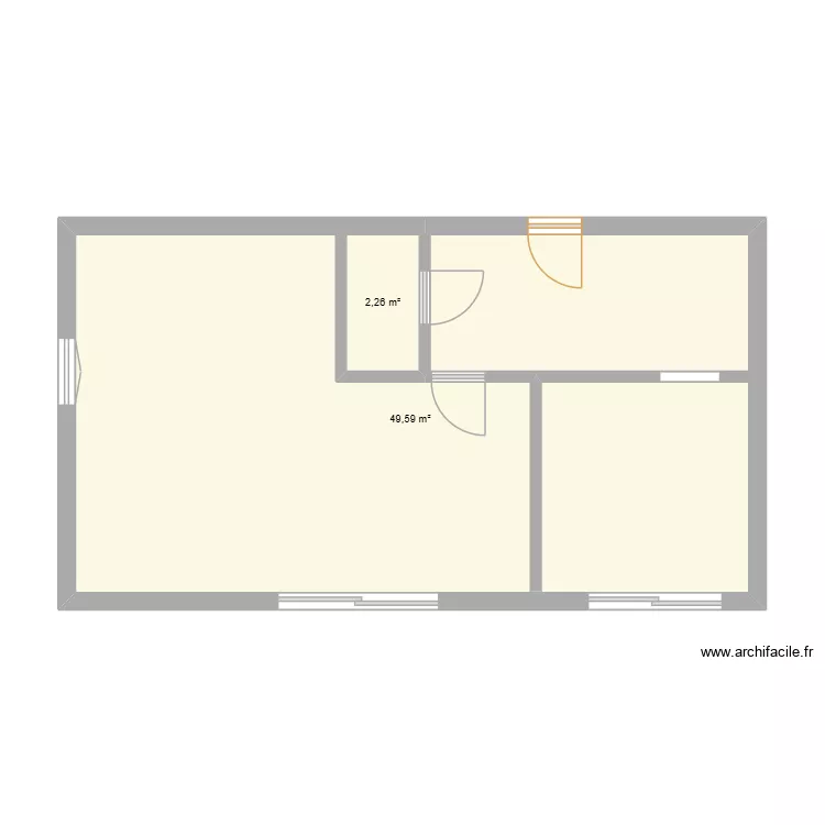 Appartement Poussins. Plan de 2 Pièces et 52 m²