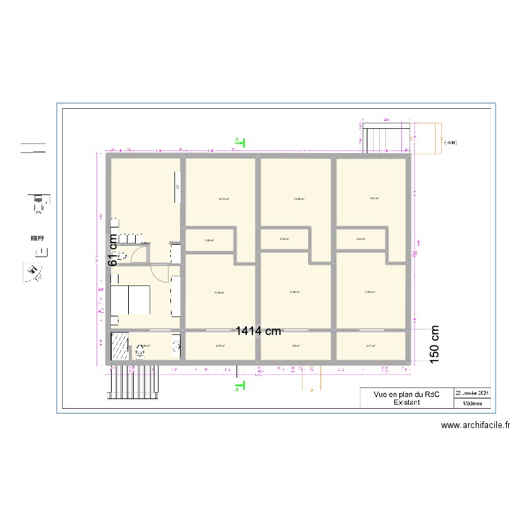 ACAJOU sur base insulaire. Plan de 14 pièces et 127 m2