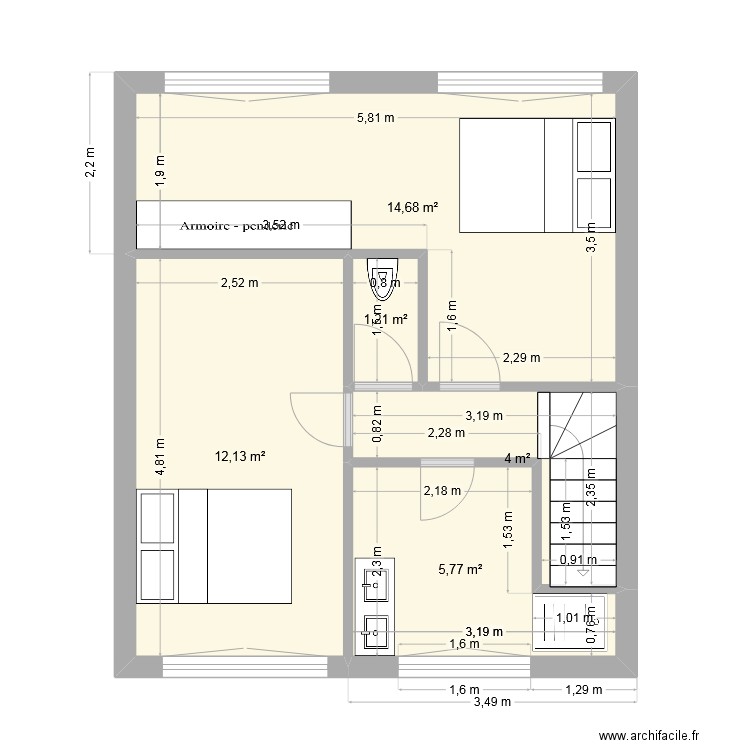 etage loon idée 4. Plan de 5 pièces et 38 m2