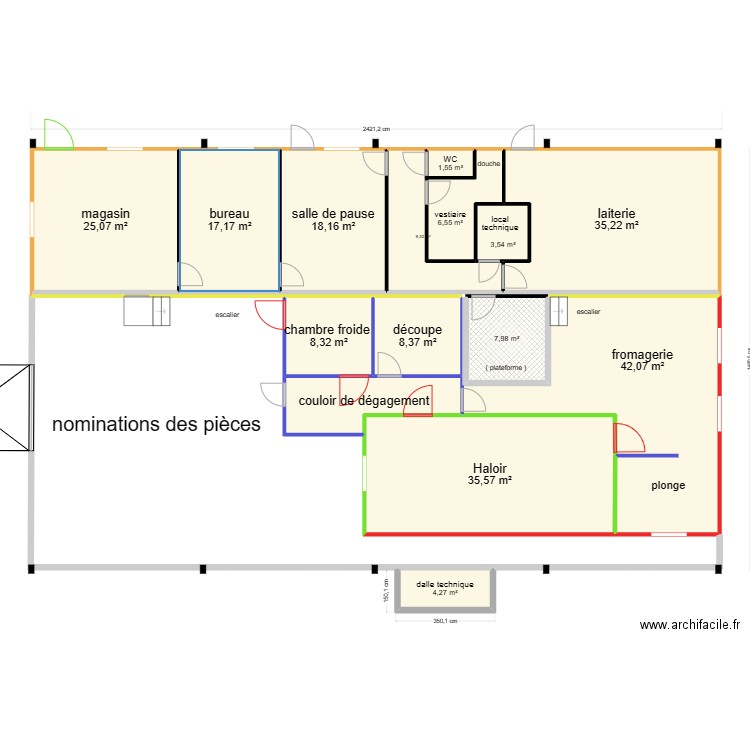 GAEC la Marmitte noms des pièces version 2. Plan de 15 pièces et 233 m2