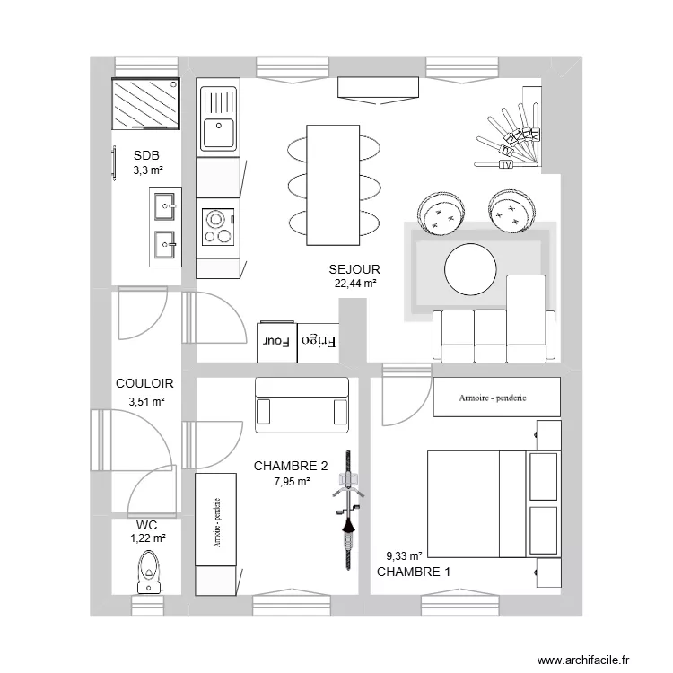 Pr&eacute;sident Wilson plan am&eacute;nag&eacute; option 2. Plan de 6  et 48 m²