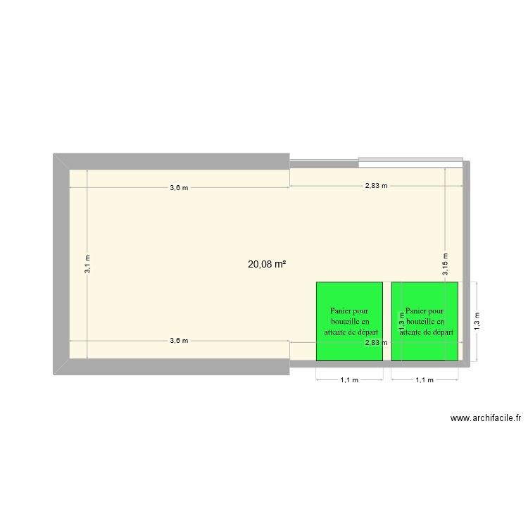 local bouteilles. Plan de 1 pièce et 20 m2