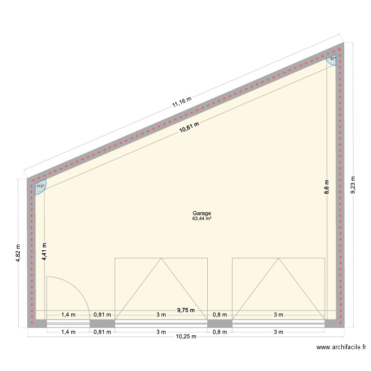 garage. Plan de 1 pièce et 63 m2
