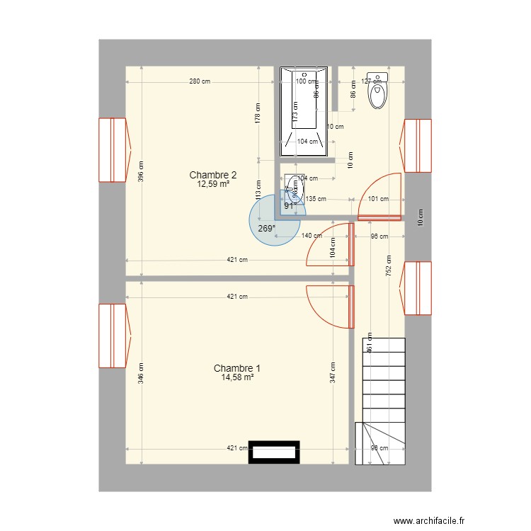 ETAGE1. Plan de 3 pièces et 38 m2