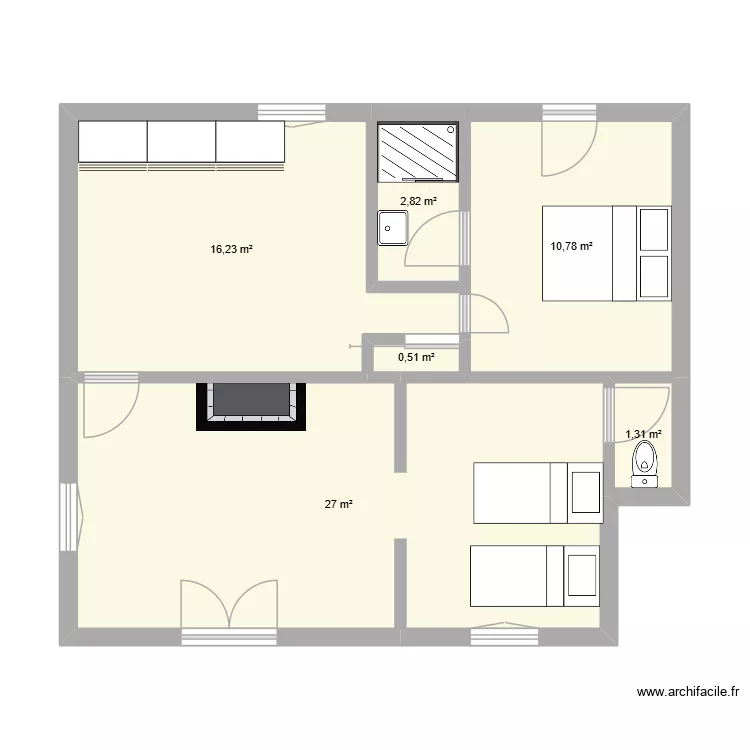 notre dame. Plan de 6  et 59 m²