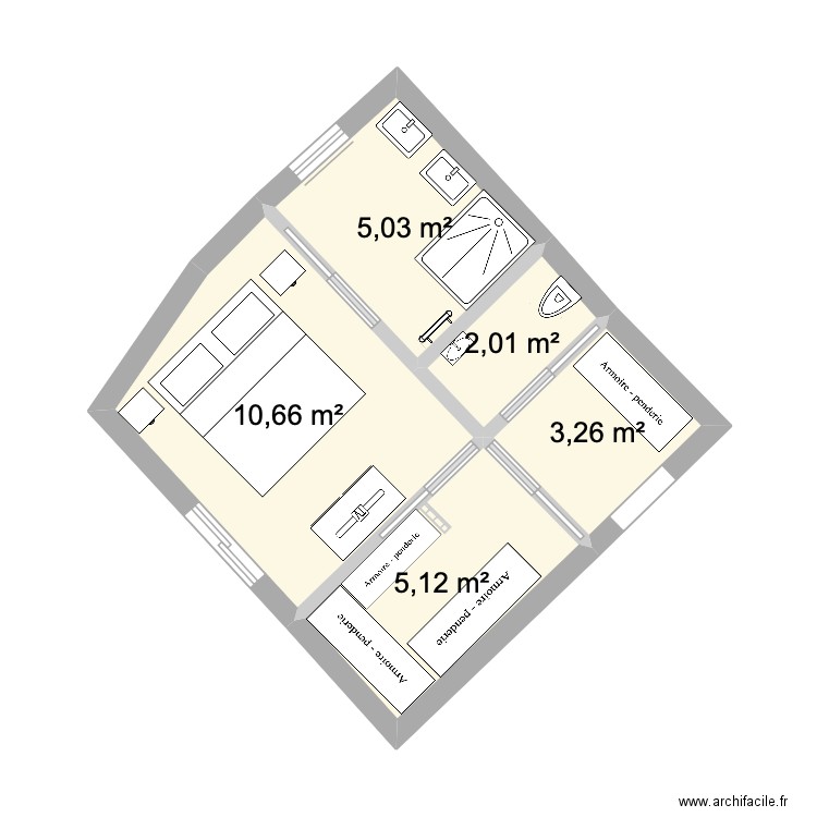 Plan vierge 2. Plan de 5 pièces et 26 m2