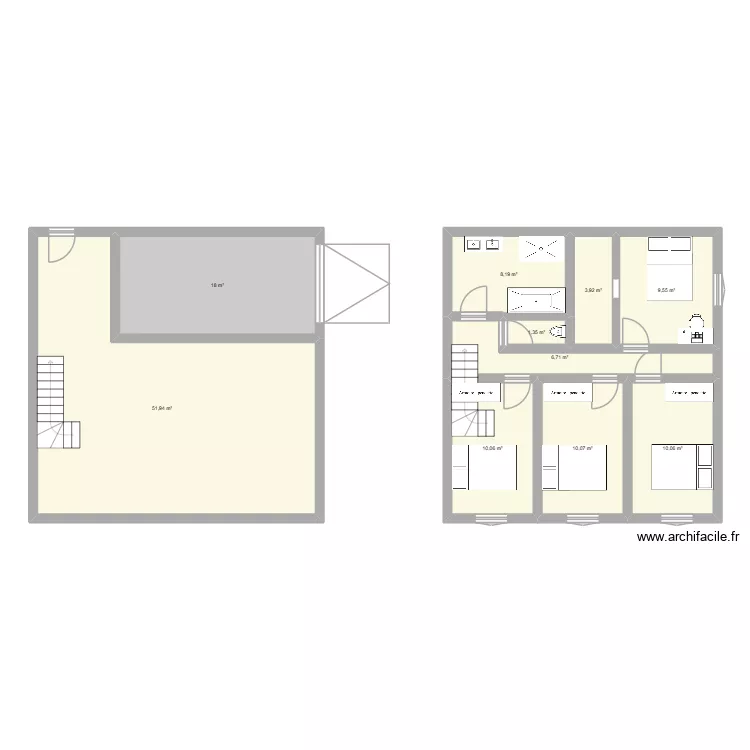 Exemple &eacute;tage. Plan de 10  et 130 m²