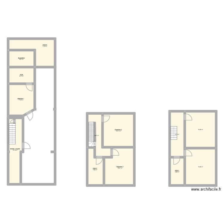 rez de chausé. Plan de 13 pièces et 141 m2