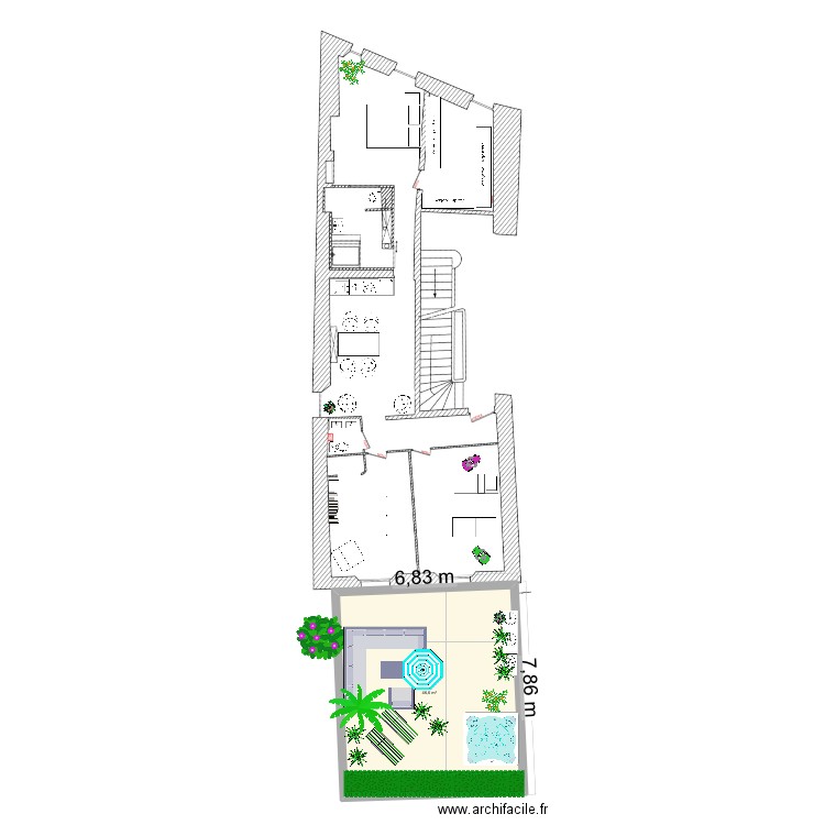 famille nombreuses. Plan de 1 pièce et 47 m2